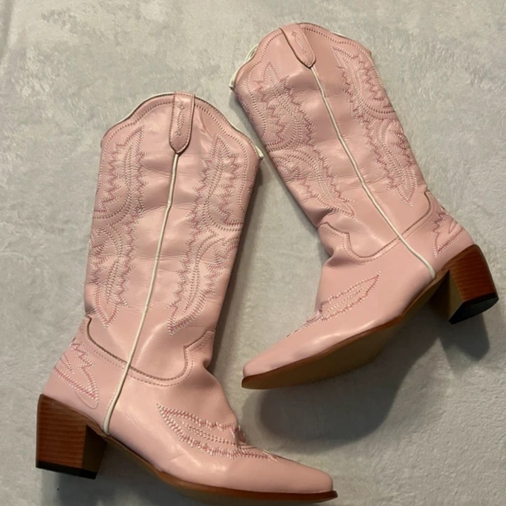Chic Pink Western Heeled Boots